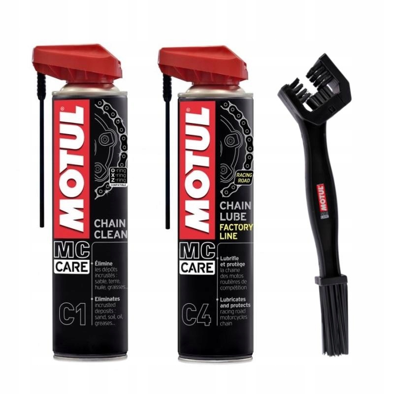 Zestaw do pielęgnacji łańcucha Motul Care Factory Line C1+C4+szczotka