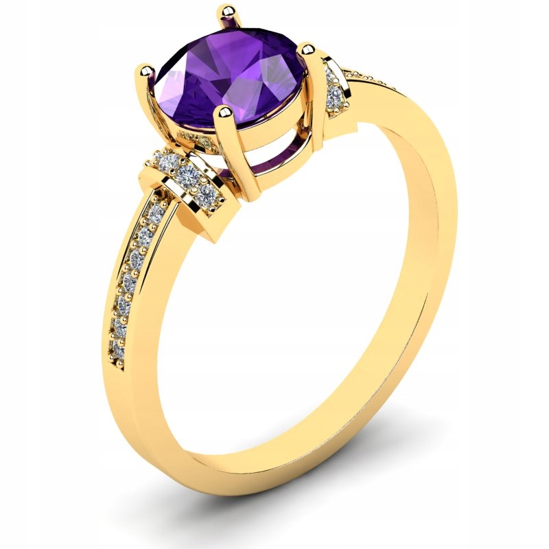

Pierścionek Złoty Zaręczynowy Z Fioletową Cyrkonią