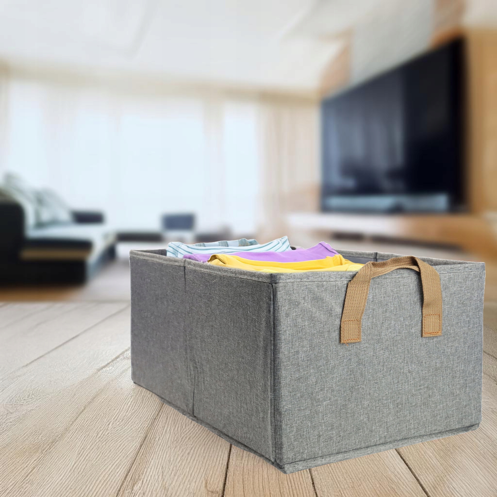 SKŁADANY KOSZ MATERIAŁOWY SZARY 40x27x17CM Z UCHWYTAMI ORGANIZER POJEMNIK