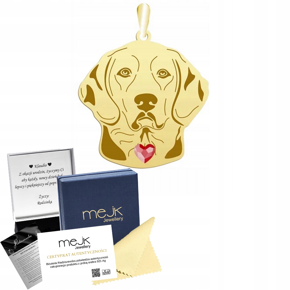 Zlatý přívěsek se psem Ogar Polský 925 Dárek pro ženu Přívěsek Gravírování