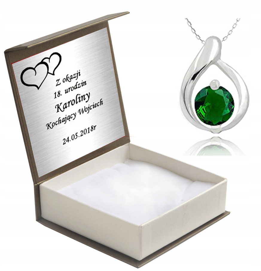 

Wisiorek Srebrny Z Zieloną Cyrkonią I Łańcuszkiem