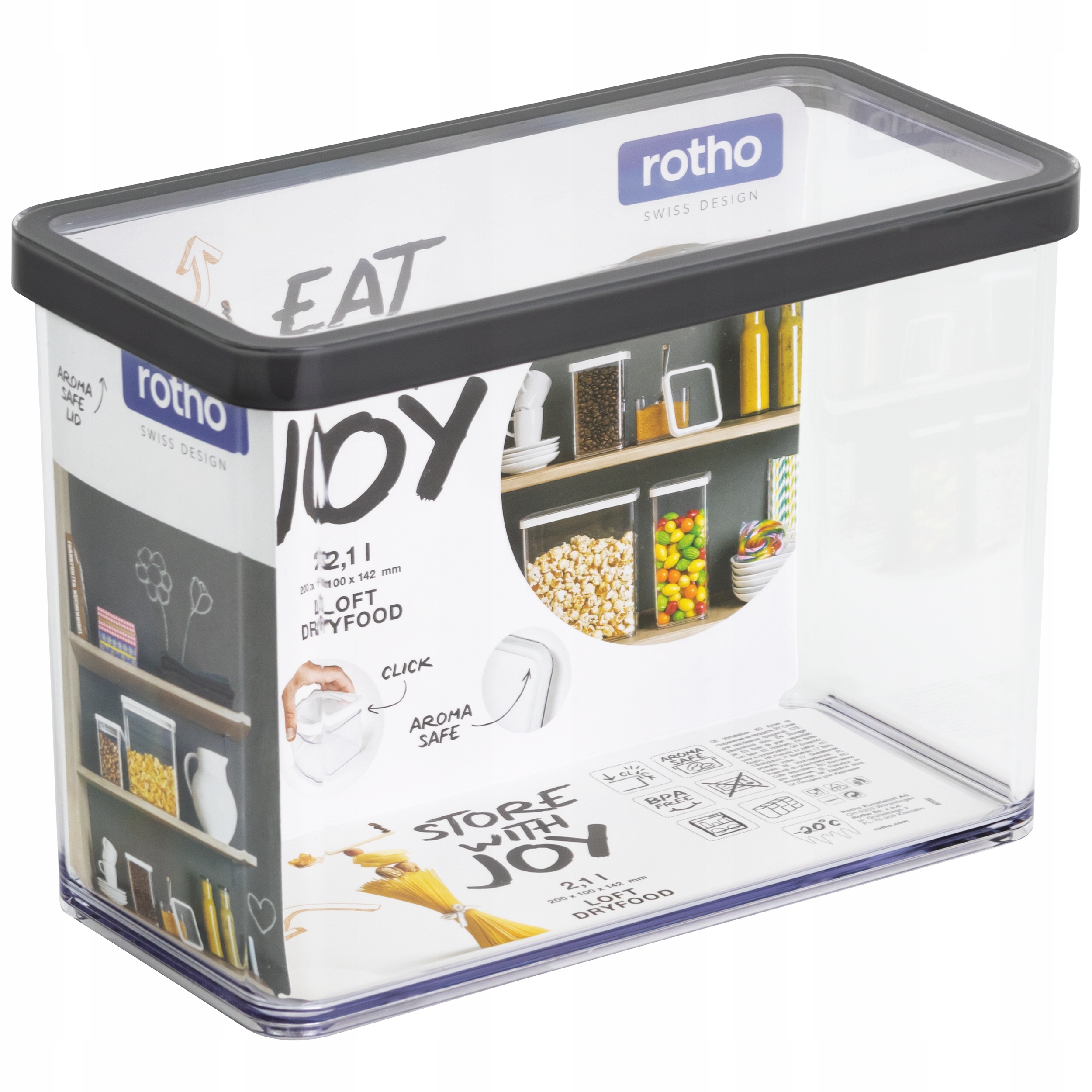 ROTHO POJEMNIK NA ŻYWNOŚĆ ARTYKUŁY SYPKIE ORGANIZER 2,1L GRAFIT LOFT Kod producenta 7610859255136