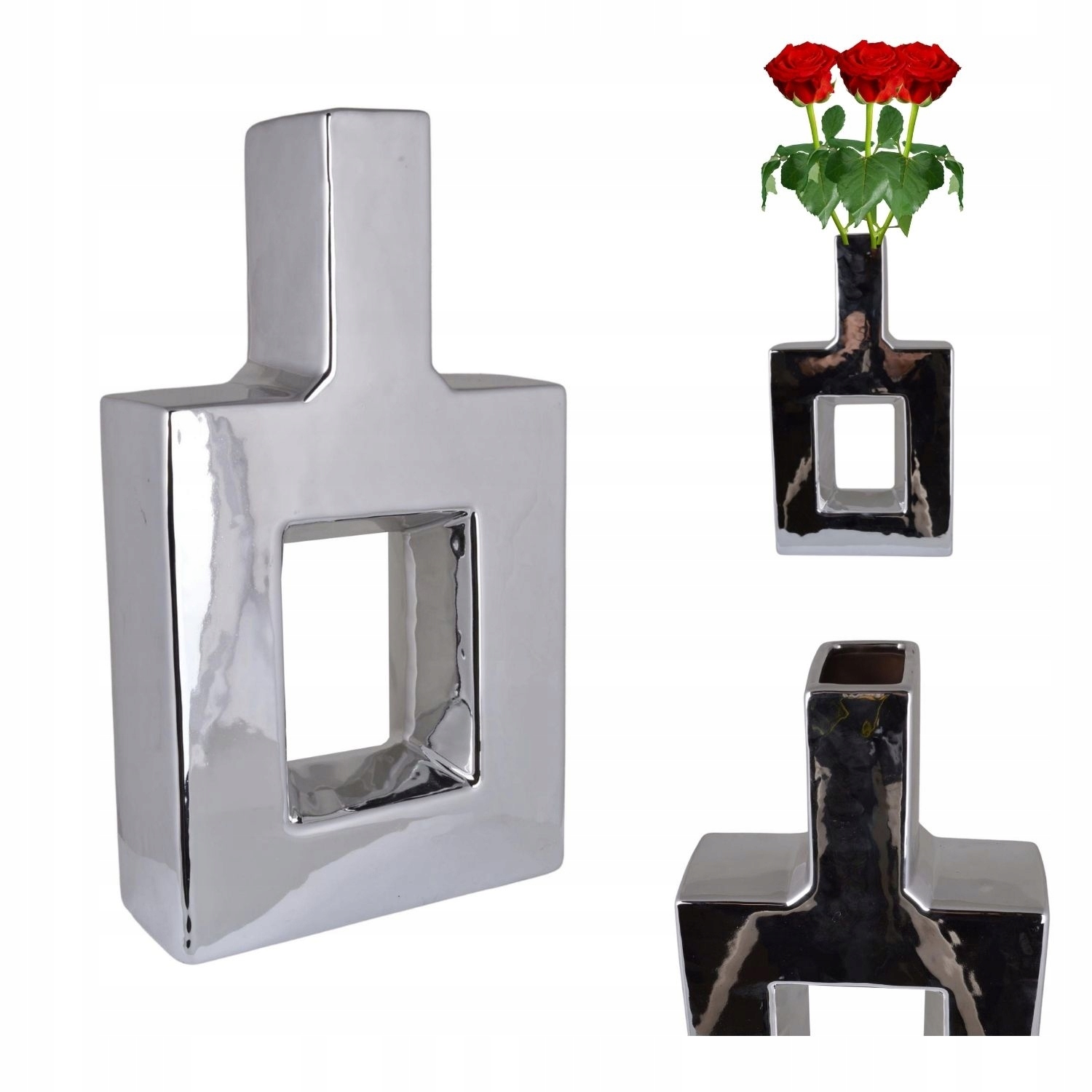 

Wazon Stylowy Smukły srebrny wysoki Ceramiczny 32