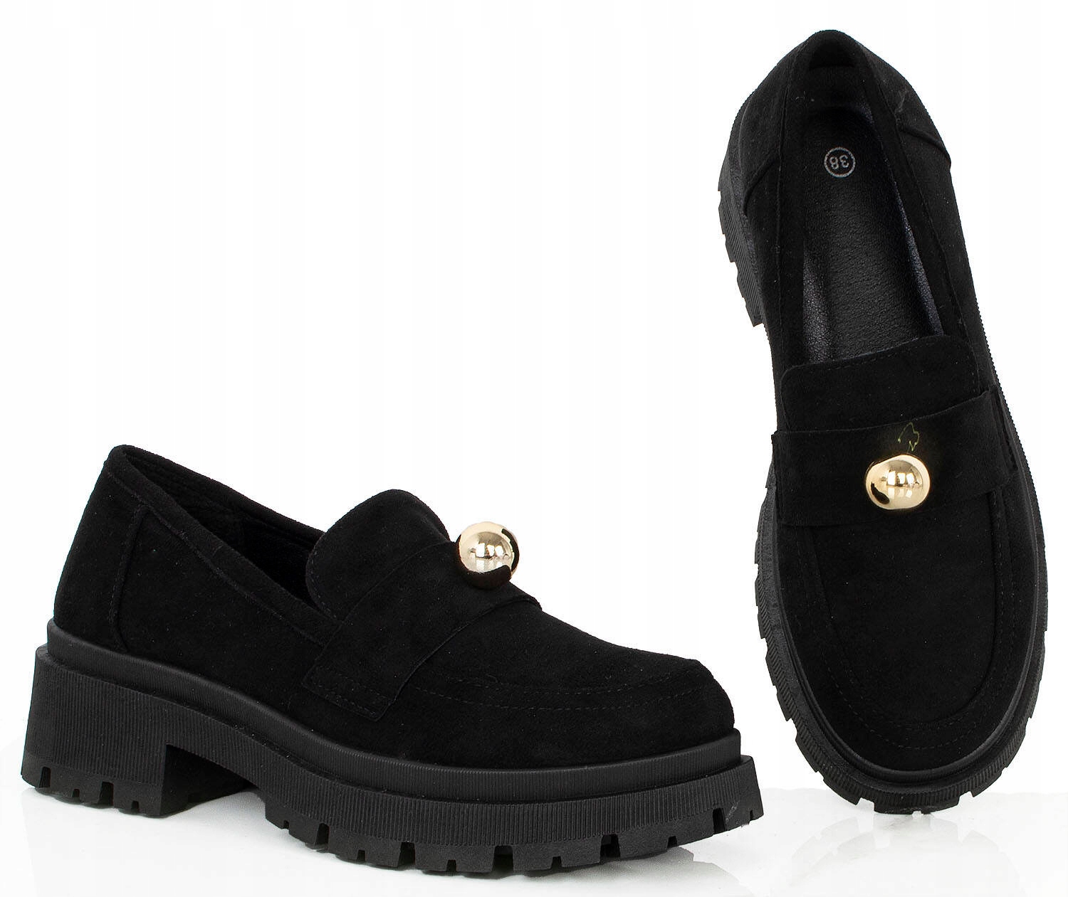 MOKASYNY CZARNE ZAMSZOWE PÓŁBUTY NA PLATFORMIE 40