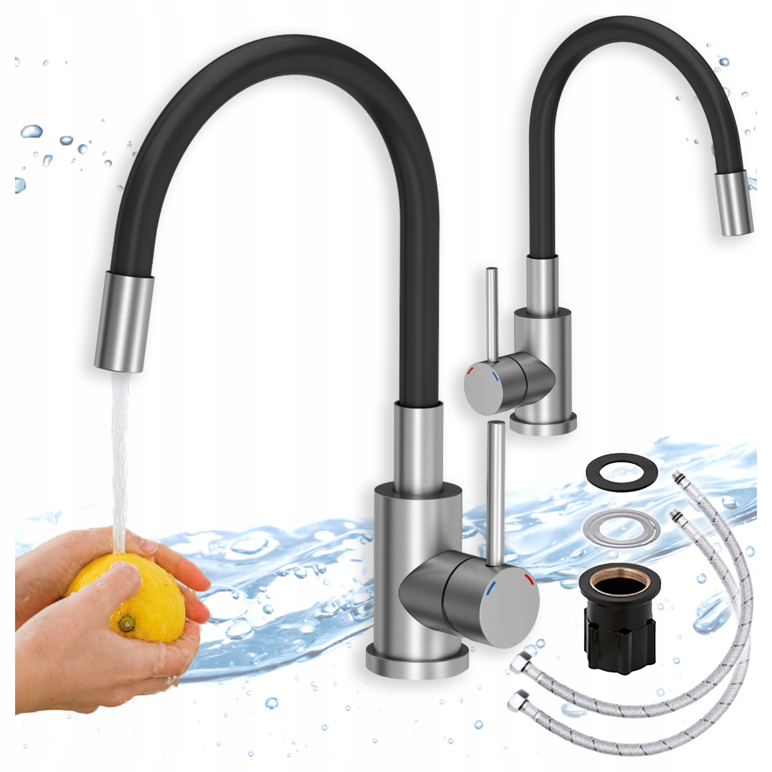 Kuchyňská baterie Stojící Dřez Elastická černá Výlevka Kuchyňský kohout Inox