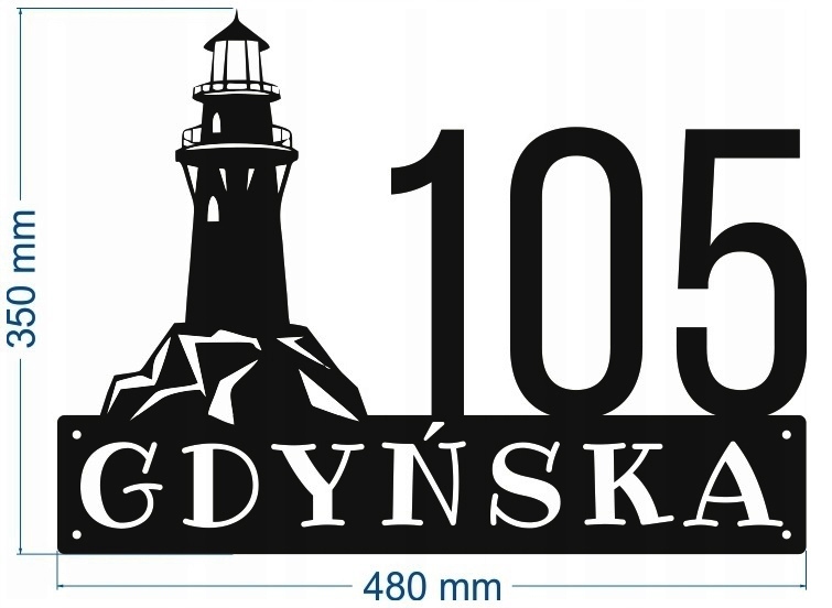 Číslo Na Dom 60 cm Tabuľa Adresa Ocel 2 mm ul. Gdyńska