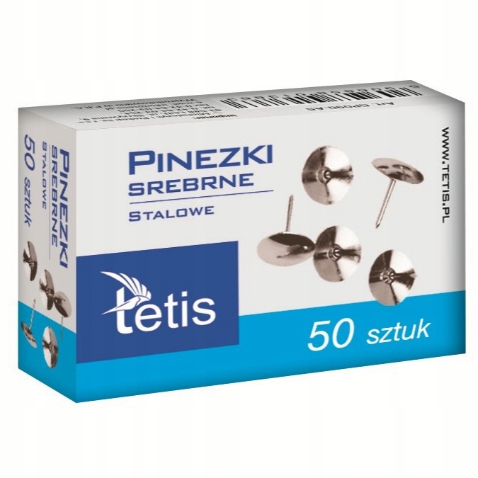 Solidne STALOWE PINEZKI srebrne 50 sztuk TETIS Rodzaj pinezki