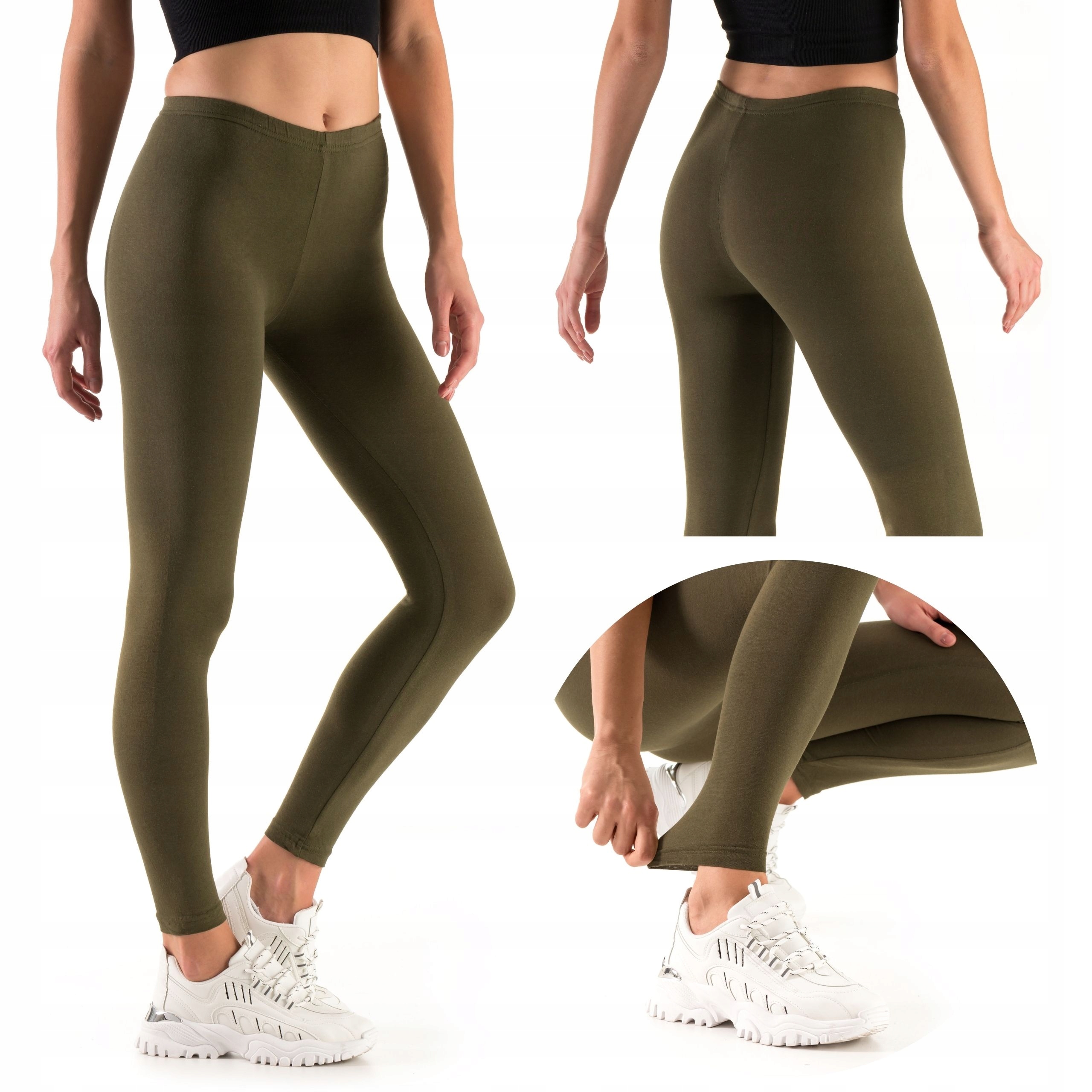 

Legginsy Damskie Bawełniane Długie Getry Oliwka S