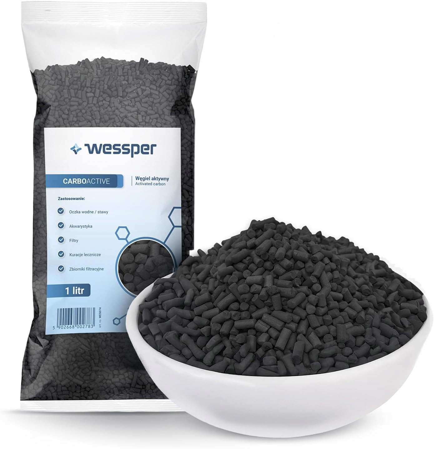 Wessper Aktivní uhlí Granulát 3 mm 1 l pro filtraci vody Akvárium Rybník Koi