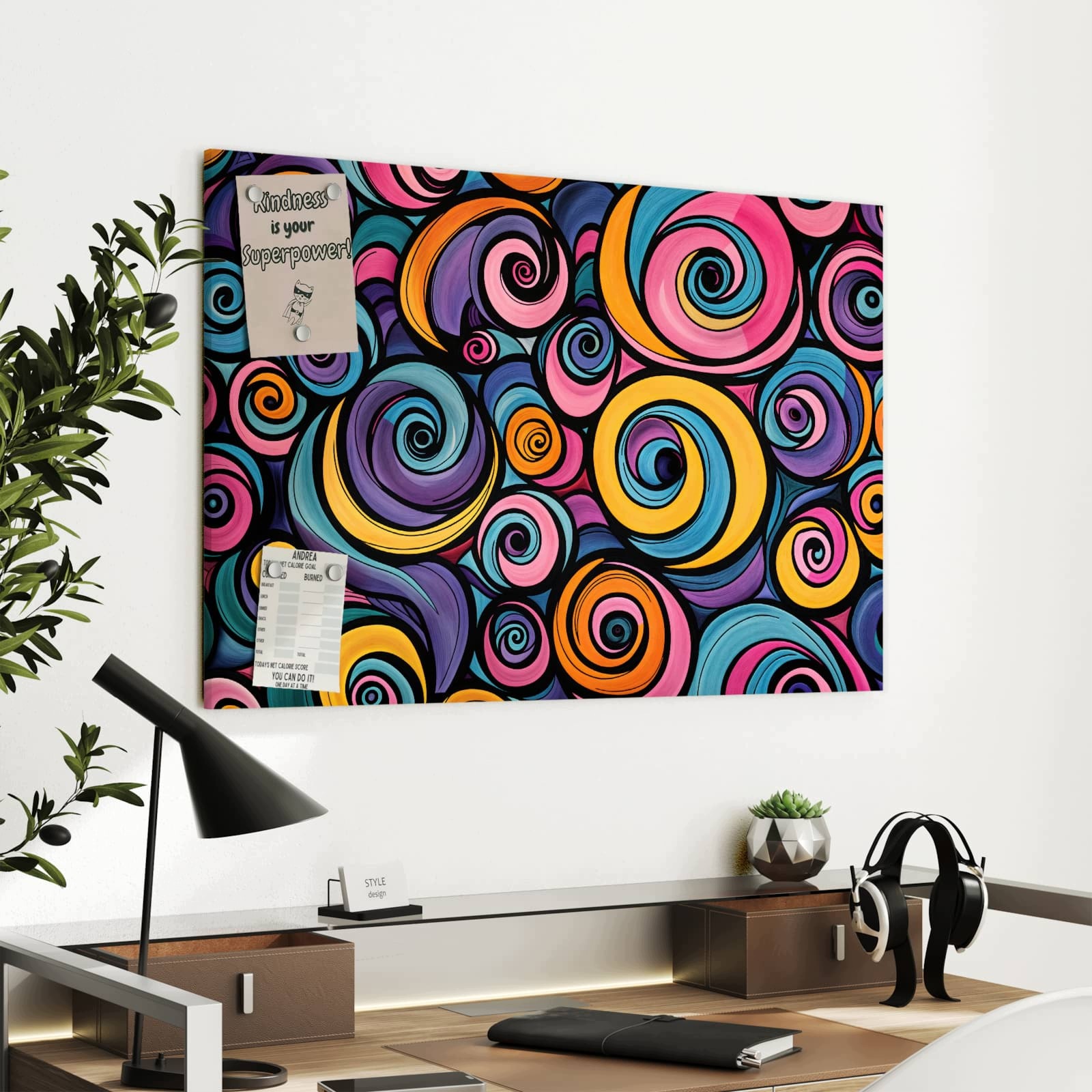 Magnetická tabule Barevné Spirály 90 × 60 cm