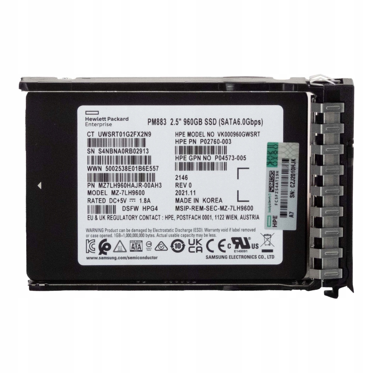 Hpe VK000960GWSRT P02760-003 960GB MLC Sata III 6G 2.5" Ssd MZ-7LH9600