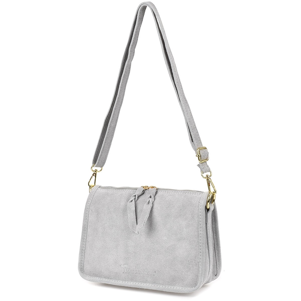 Dámská kožená kabelka přes rameno šedá, italský semiš kufřík Beltimore B64