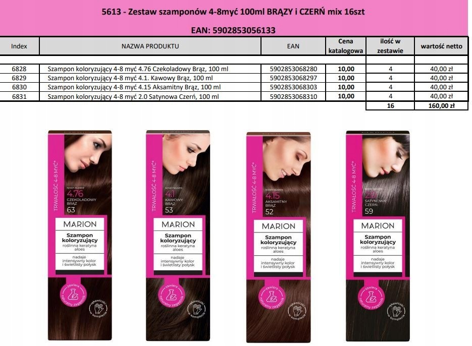 Marion Sada barvicích šamponů 4-8 mytí Bronz a černá mix 16 ks (5 ks)