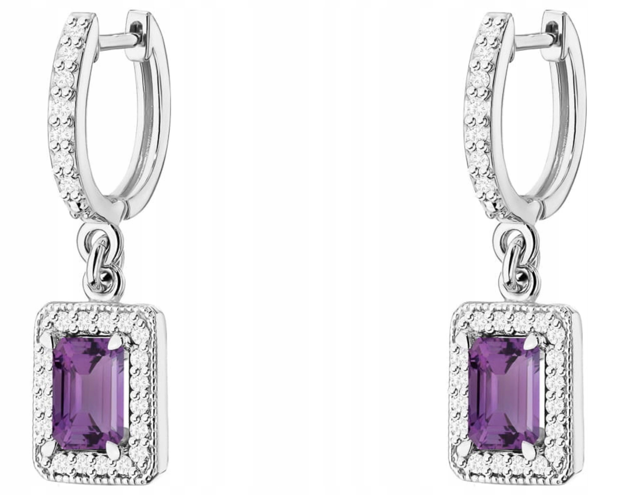 Bílé Zlato Náušnice S Diamanty A Ametystem 585 Závěsný Dárek