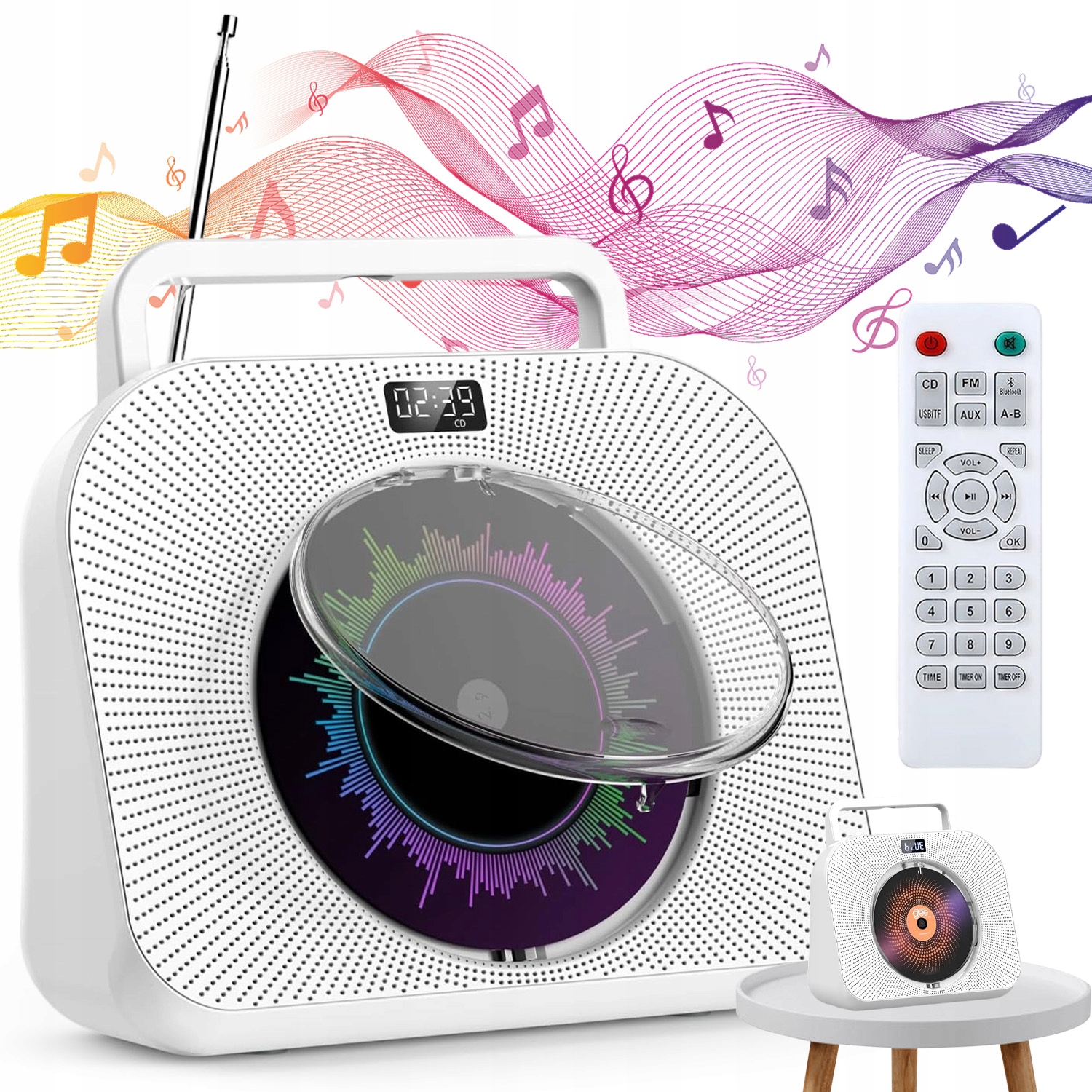 Stolní CD Přehrávač Bluetooth, Fm, Aux, Usb Reproduktor, Led Displej