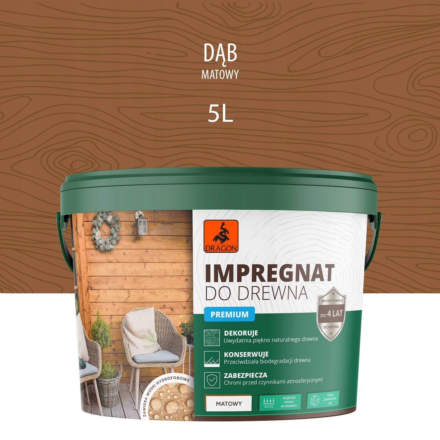 

Impregnat akrylowy do drewna Premium 5L Dąb