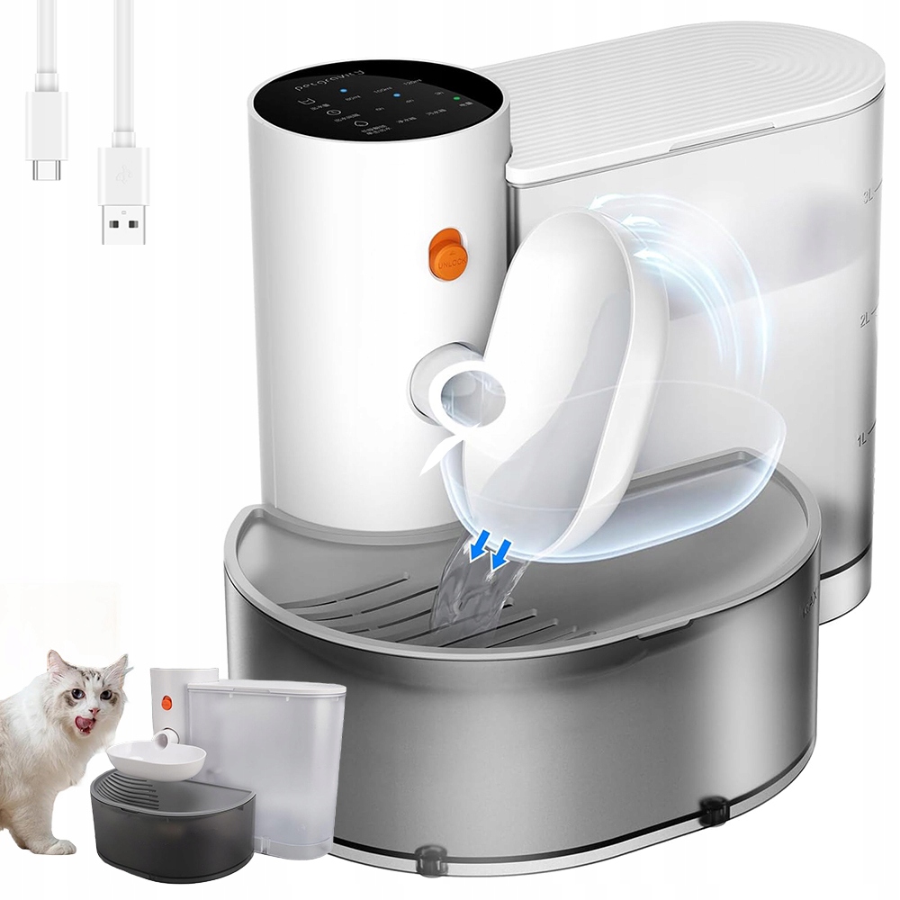 Levně Napájení Pro Kočky Bezdrátové 3L Automatické Tiché Usb Nabíjení Bílé