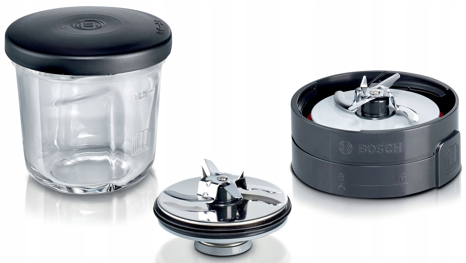 Zestaw akcesoriów Bosch 3w1 MUZ45XCG1 Młynek Rozdrabniacz Szklany pojemnik