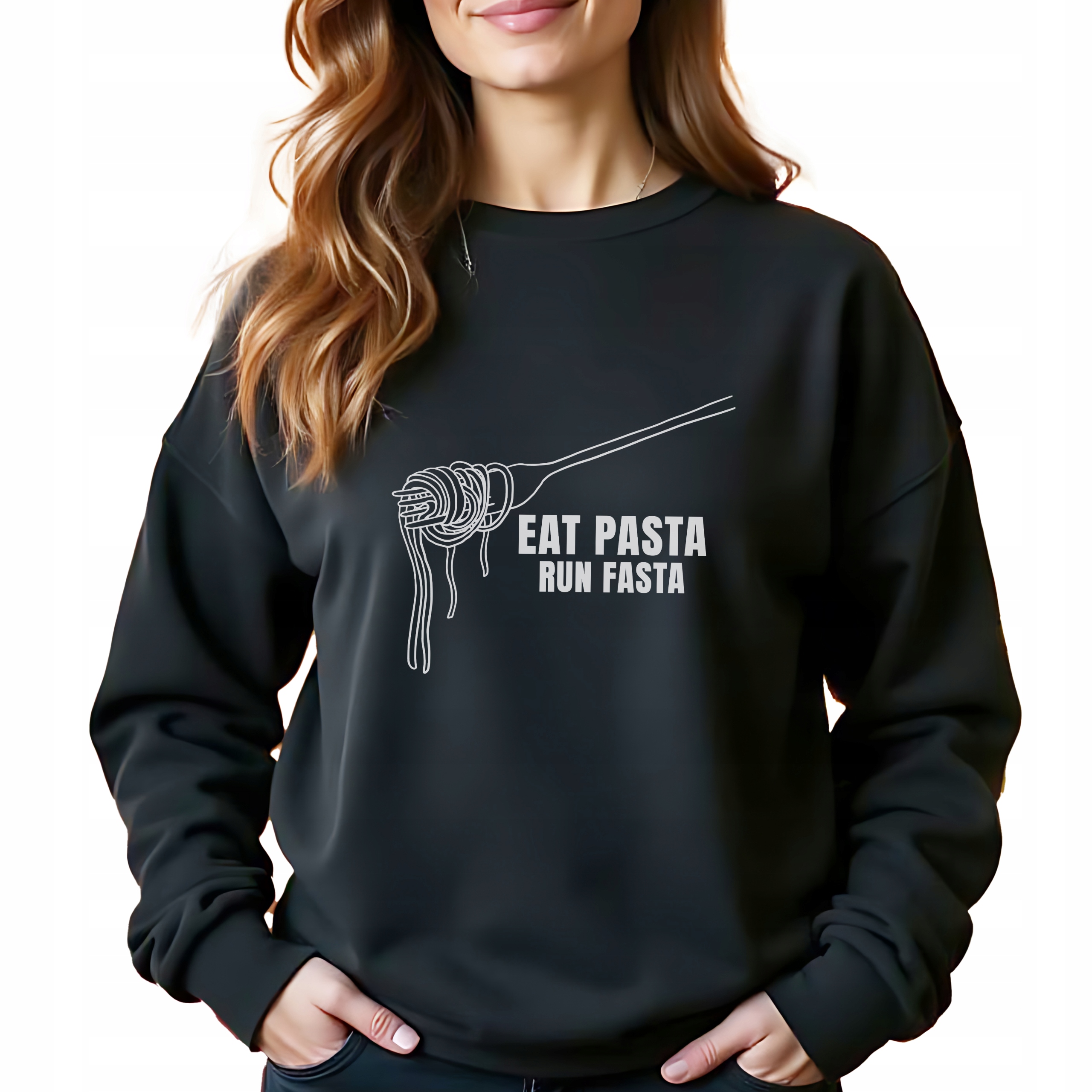 Černá bavlněná Mikina Eat Pasta Run Fasta Stylová Bez Kapuce Dárek M