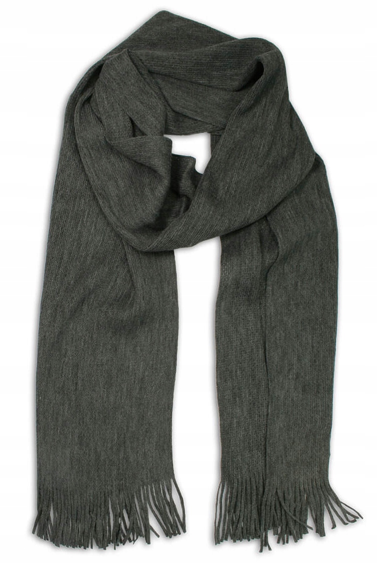 Popielaty Szalik Dziergany z Frędzlami, V.Fraas