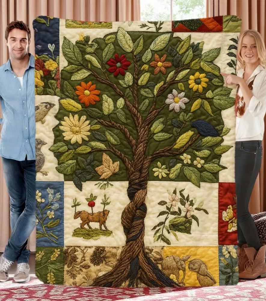 Deka přehoz Art Strom života květiny rozliny květiny jako patchwork 150x200 cm