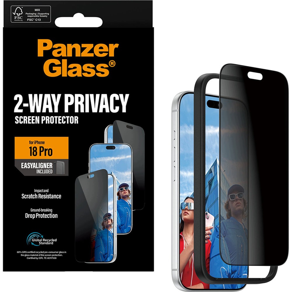 Sklo pro iPhone 18 Pro, PanzerGlass, s privátním filtrem s rámečkem