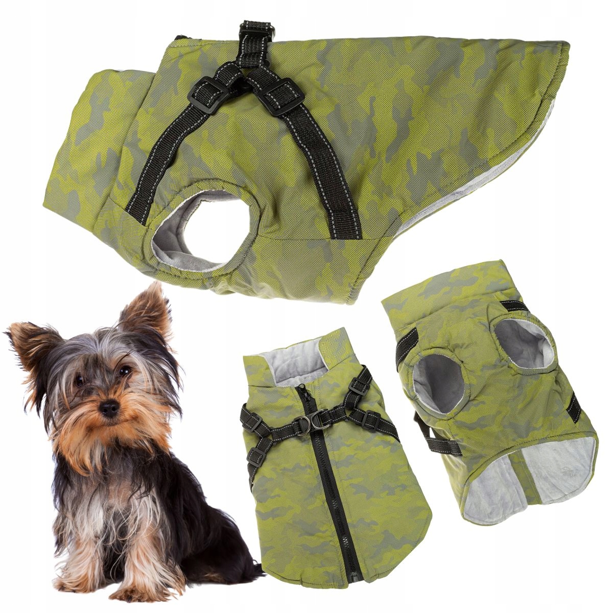 Oblečení pro psa na zimu s postrojem 2v1, zateplené, svítící ve tmě, S