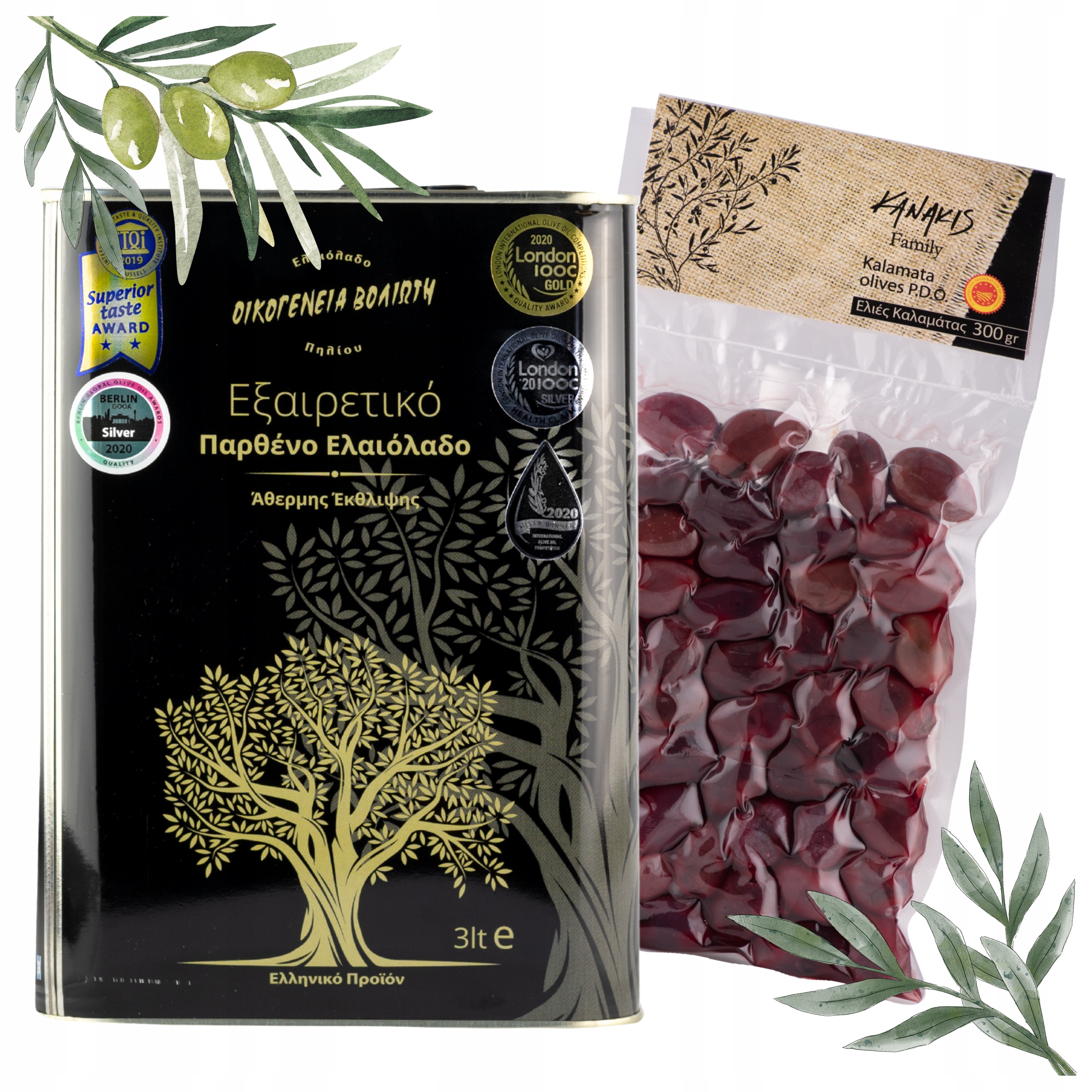 Levně Extra panenský olivový olej 3 l na pizzu Řecké olivy Kalamata s peckou