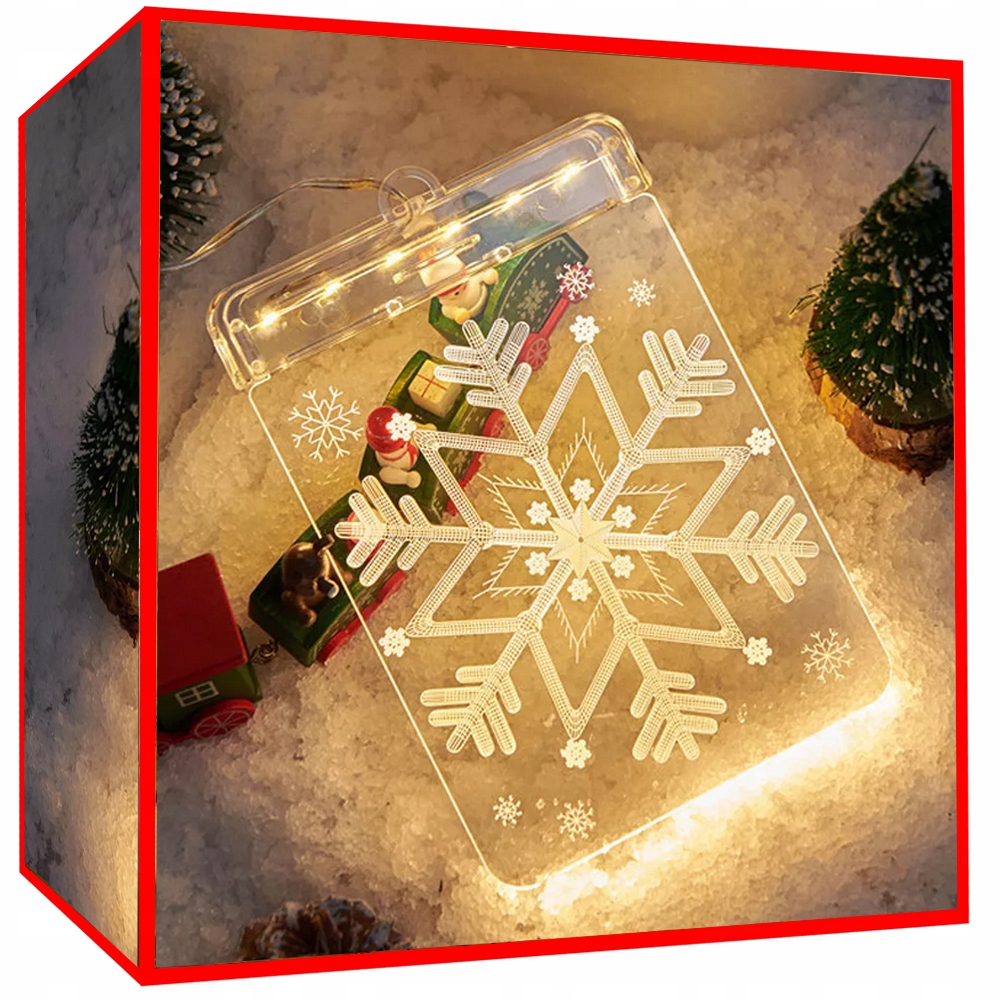 WITRAŻ LED 3D NA OKNO OZDOBA LAMPKI ŚWIĄTECZNE