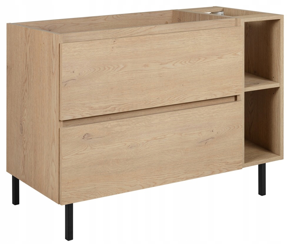 koupelnová skříňka pod umyvadlo 100 cm, regál, přední strana, dub světlý, nohy