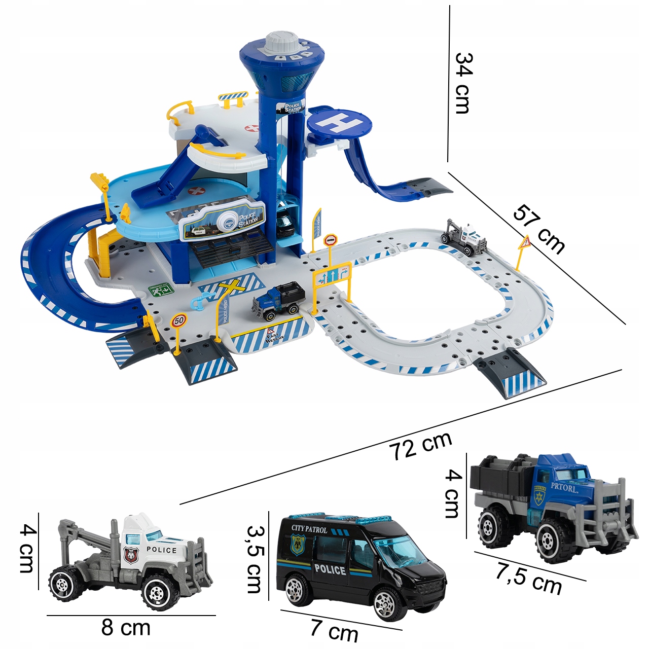 PARKING POLICYJNY GARAŻ 3 PIETROWY 3 AUTA ZESTAW WINDA POLICJA DLA CHŁOPCA EAN (GTIN) 5901924236078
