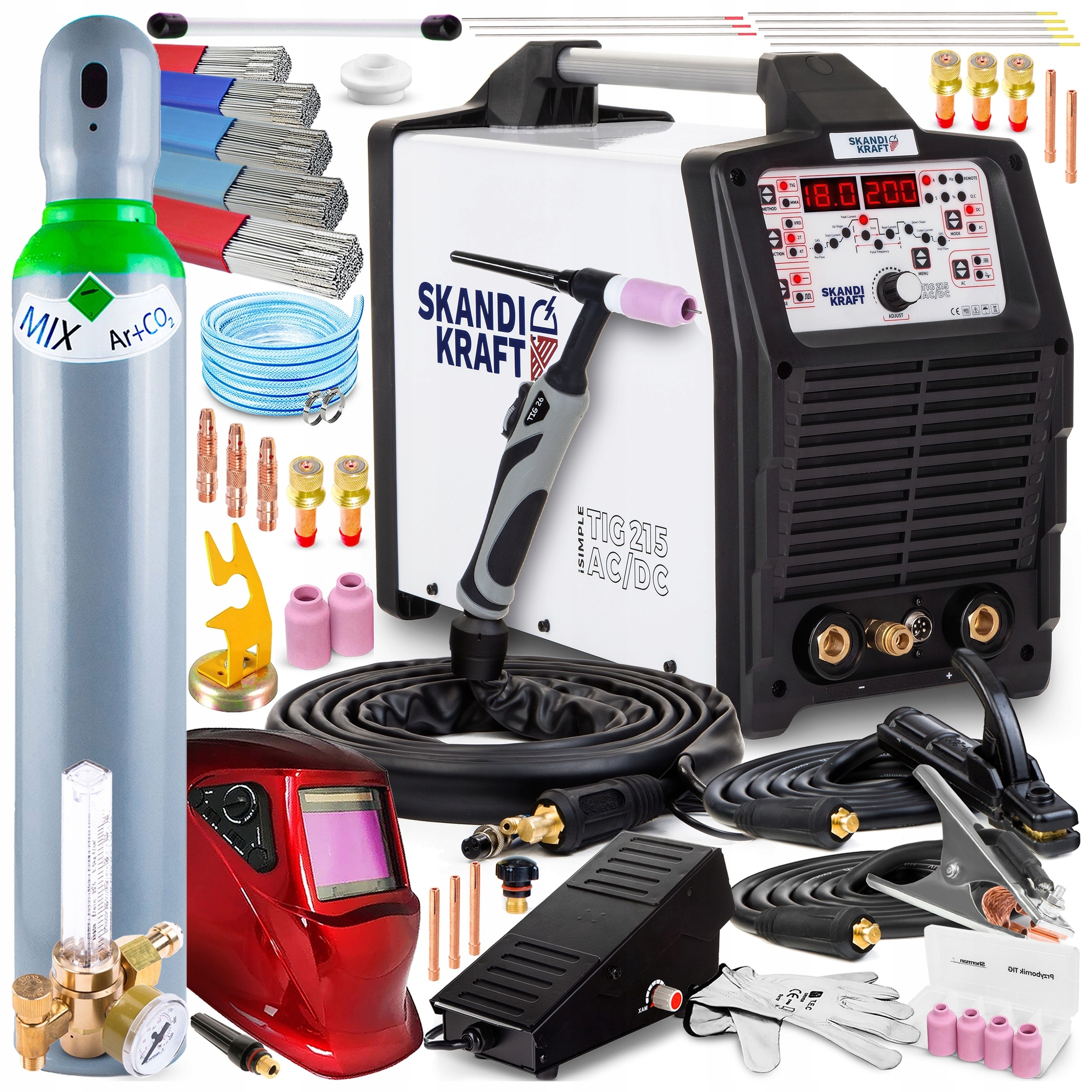 Svářečka Tig Ac DC Skandi Kraft 215 Mma 230V 200A Igbt Pulsní Hliníkový Pedál