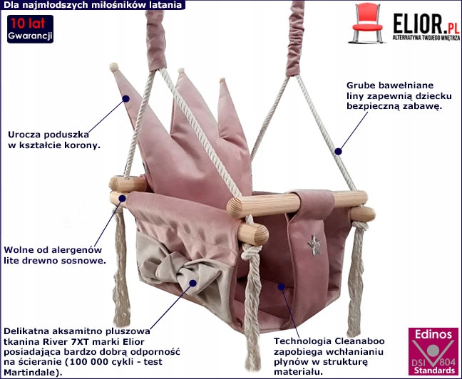 HUŚTAWKA DLA DZIECKA DZIEWCZYNKI = RÓŻOWA Z KORONĄ Marka Elior