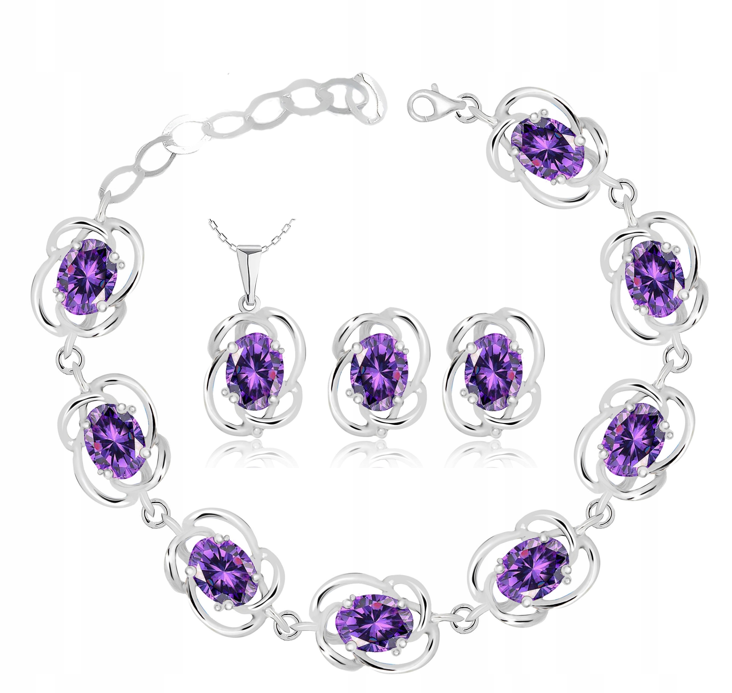 

Srebrny Komplet Biżuterii Z Fioletowymi Cyrkoniami