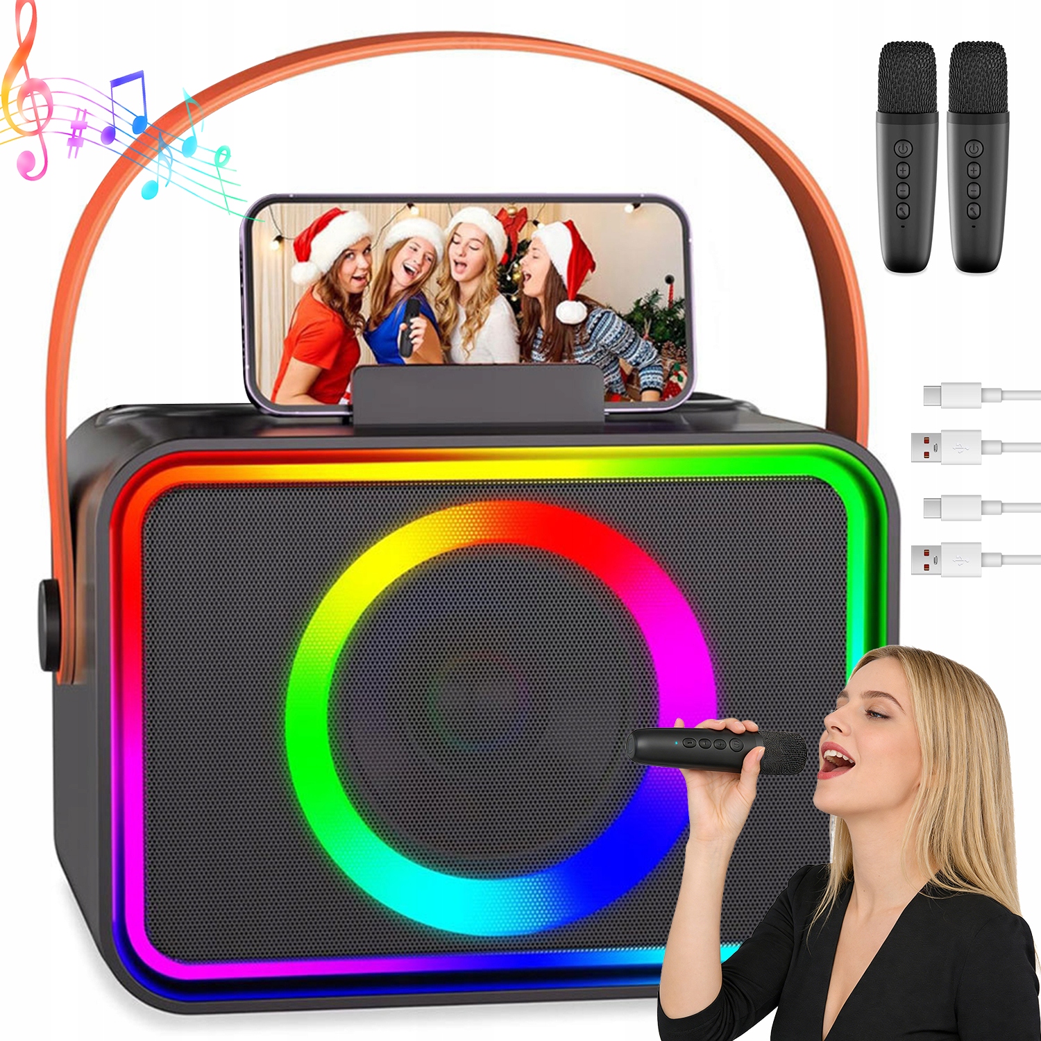 Sada Karaoke 2 Mikrofony Bezdrátový Reproduktor Bluetooth Zvuk