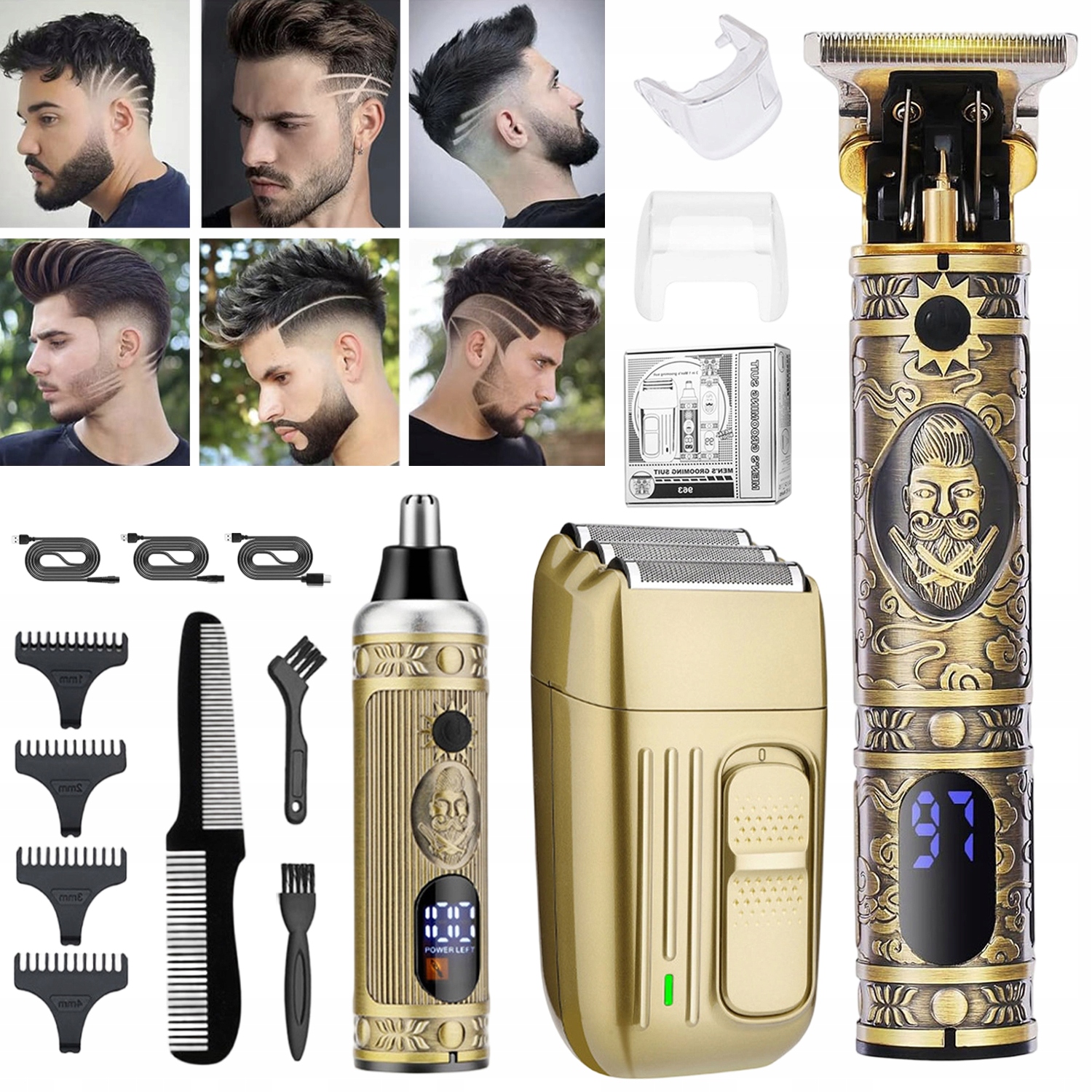 Men's Grooming Professional Kit Zestaw maszynki do strzyżenia włosów 4 w 1 z ładowaniem Usb