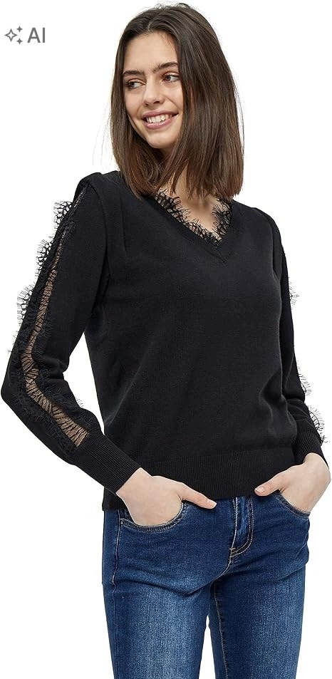 Desires Černý Svetr S Průsvitnými Rukávy 3/4 XL 7DA