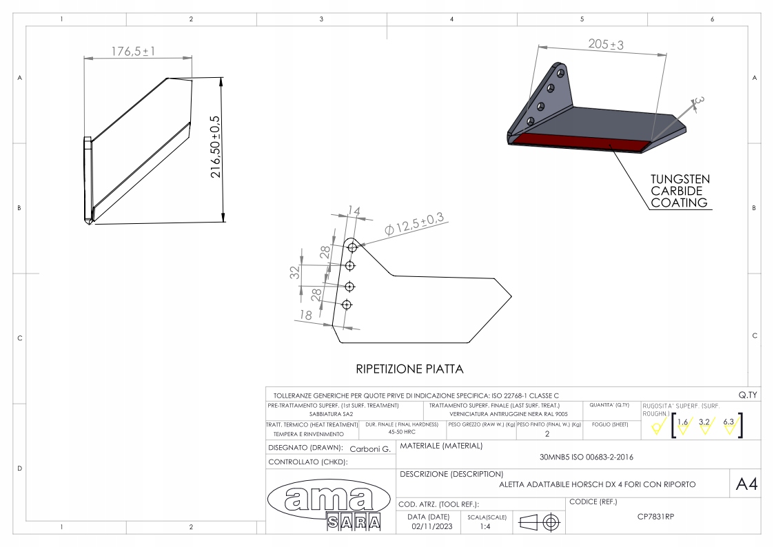 Horsch radlice pravá, čtyřotvorová, vyztužená navařovací hmotou 34060857 CP7831RP,