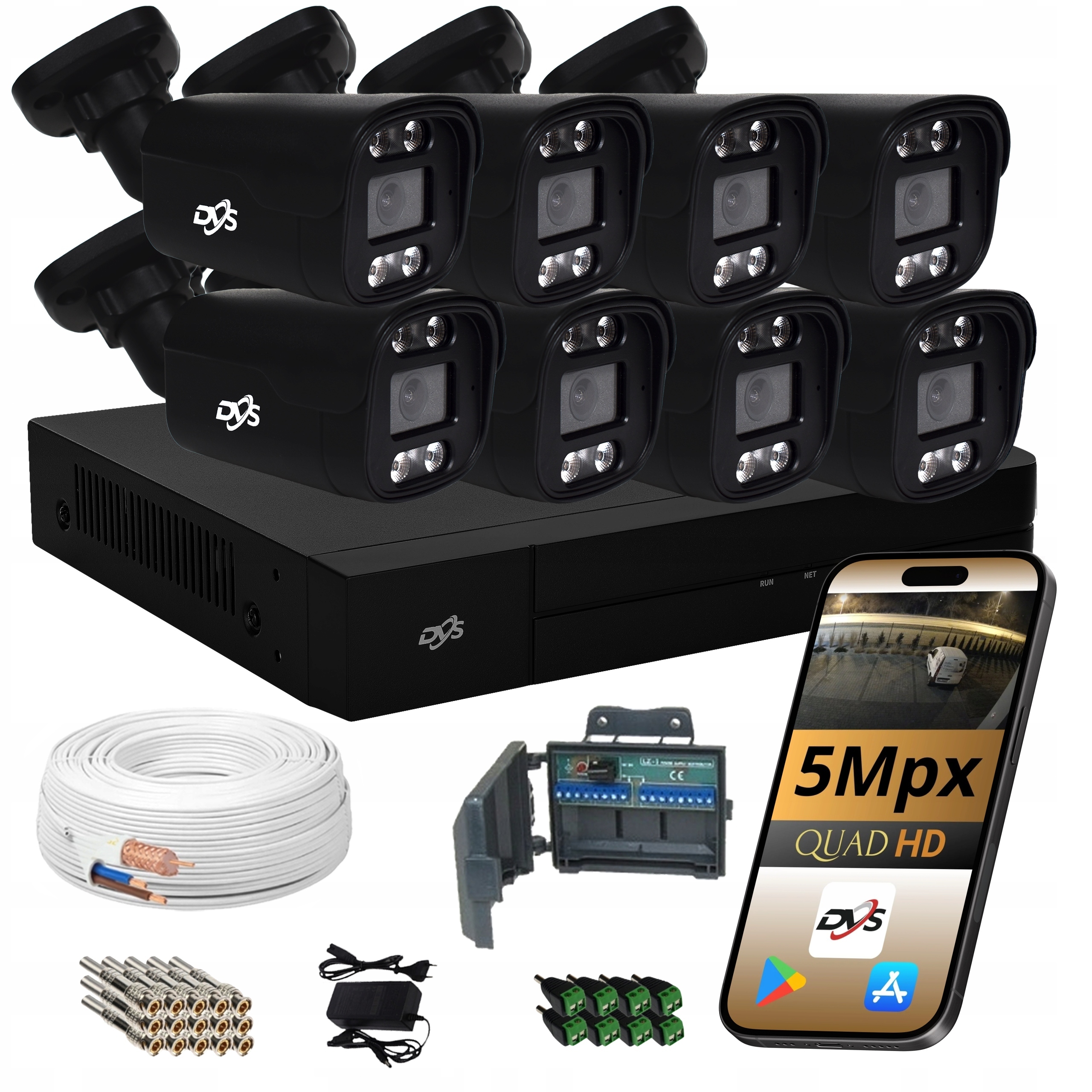 Sada 8 Kamer Dvs Venkovní Monitorování Dvs Tuba Černá Analogová 5MPx Dvs