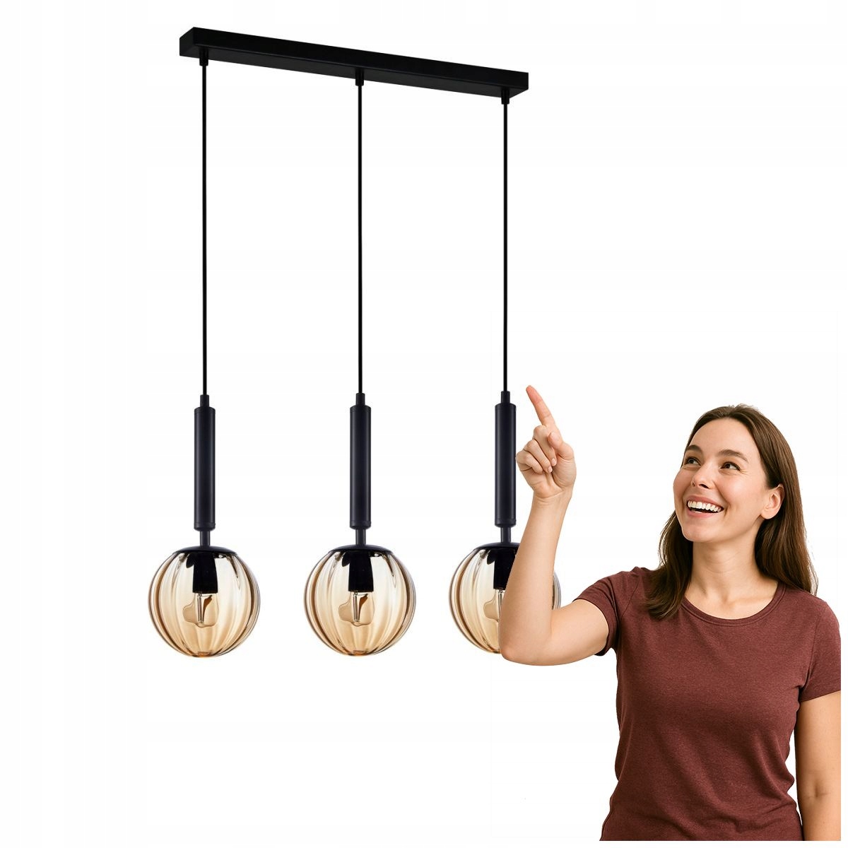 Závesná lampa Ravena PND-2324-3L Bk+amb Italux