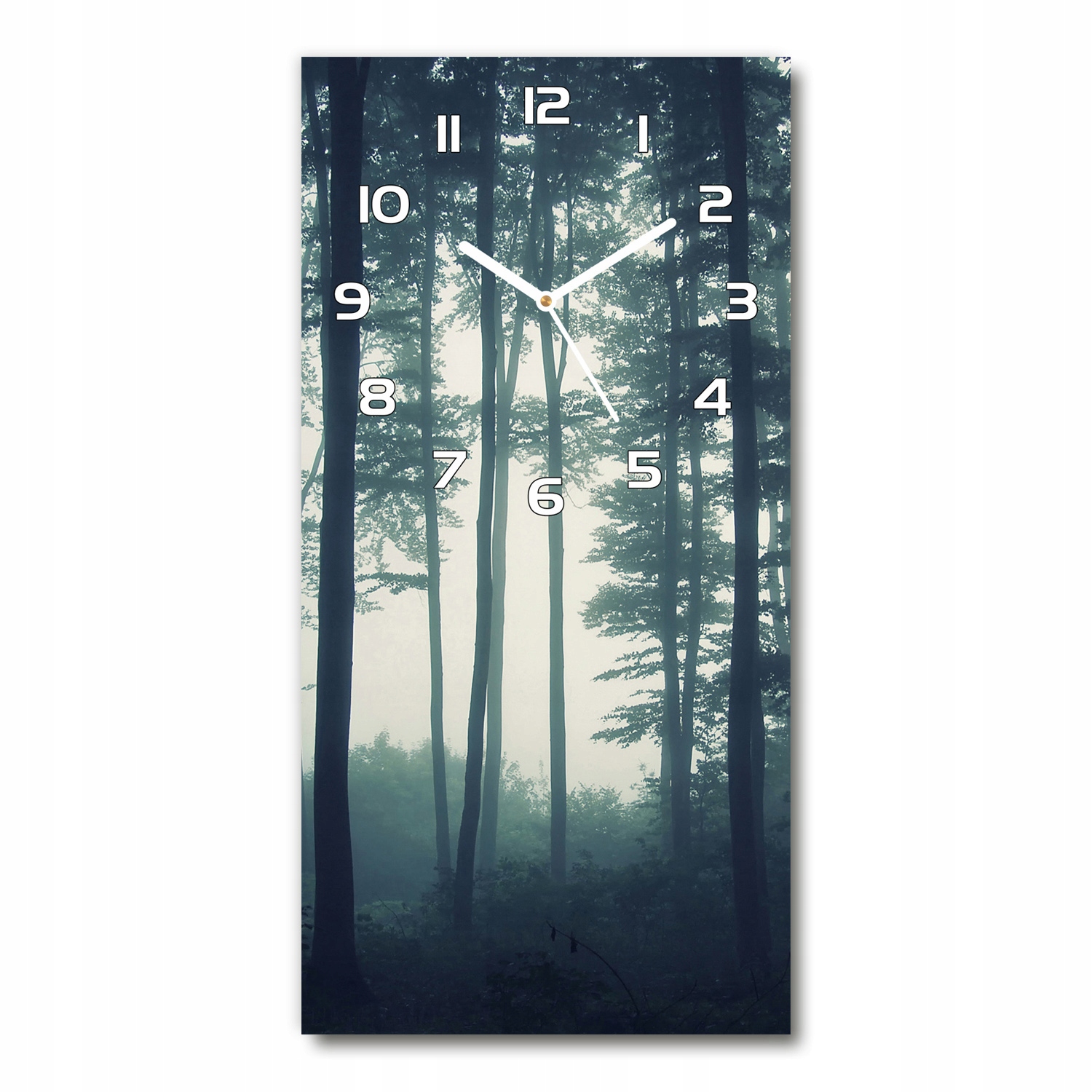 Tichý vertikálny nástenný hodinový stroj Hmla v lese 30x60 cm