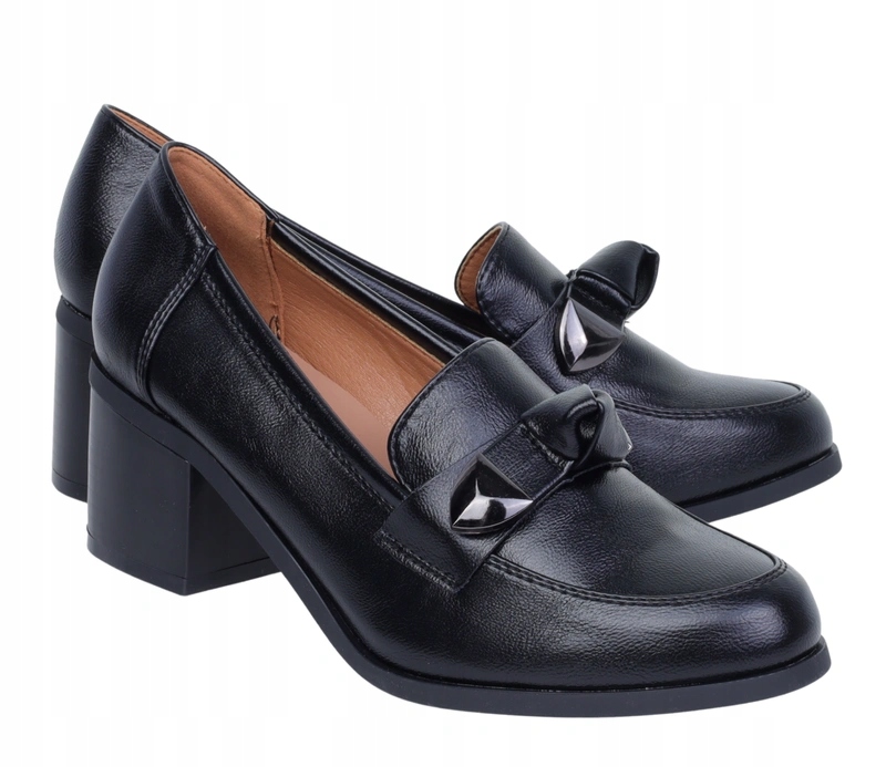 Czarne i półbuty na szerokim obcasie loafersy Jezzi