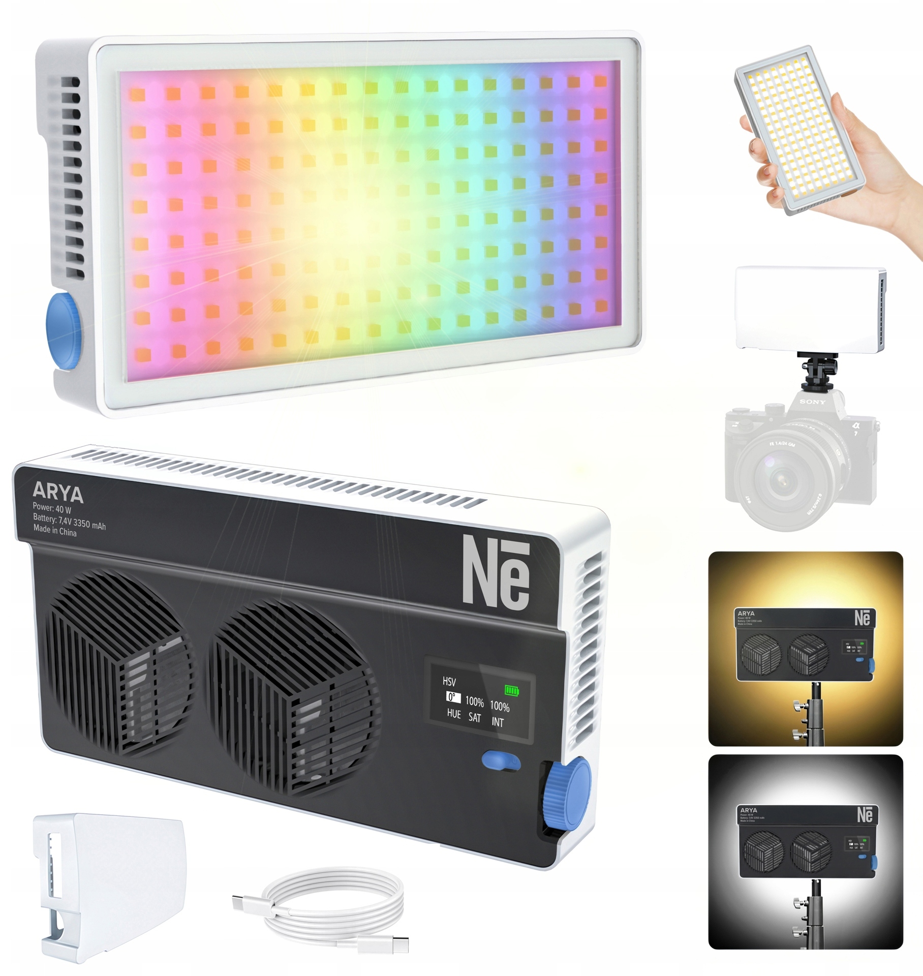 Lampa Panel Led Newell Arya Rgb Pro 2500-9900 K Efekty 3350MAH Usb-c 40W
