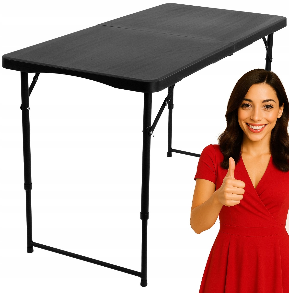 Składany Stół Stolik Turystyczny Tarasowy Walizka Ogrodowy Czarny 60x120CM