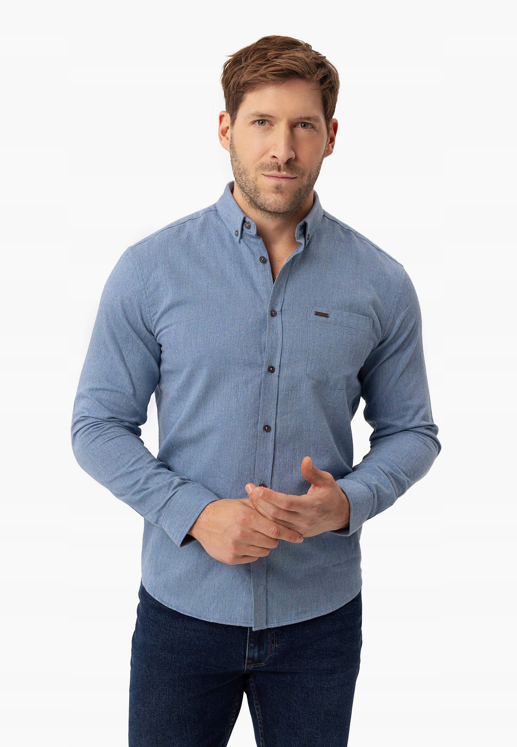 Męska Bawełniana Koszula Z Kołnierzykiem Niebieska Volcano K-nando M