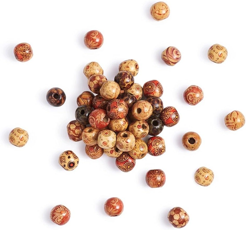 Dřevěné Korálky Kulaté 10 MM S Potiskem A Otvorem 4 MM 200 Kusů