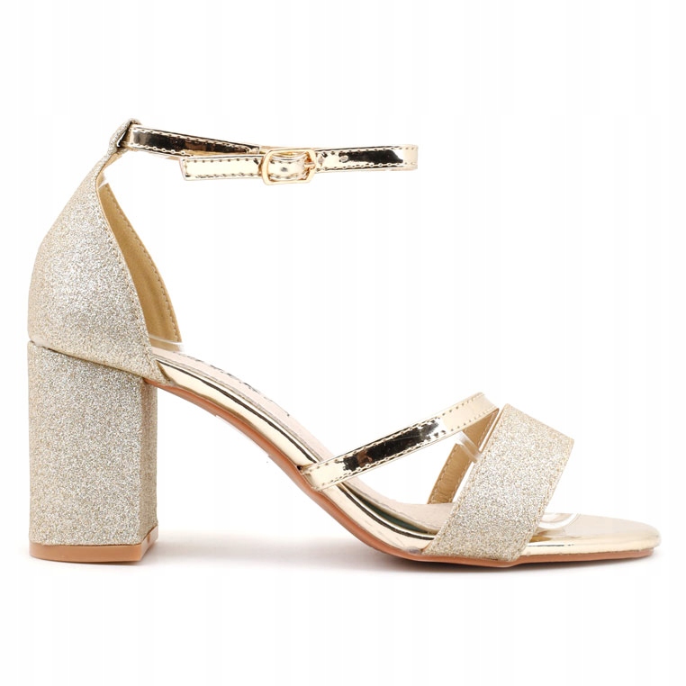 Złoty Sandałki Damskie Na Słupku Ekoskóra Sandały Na Obcasie