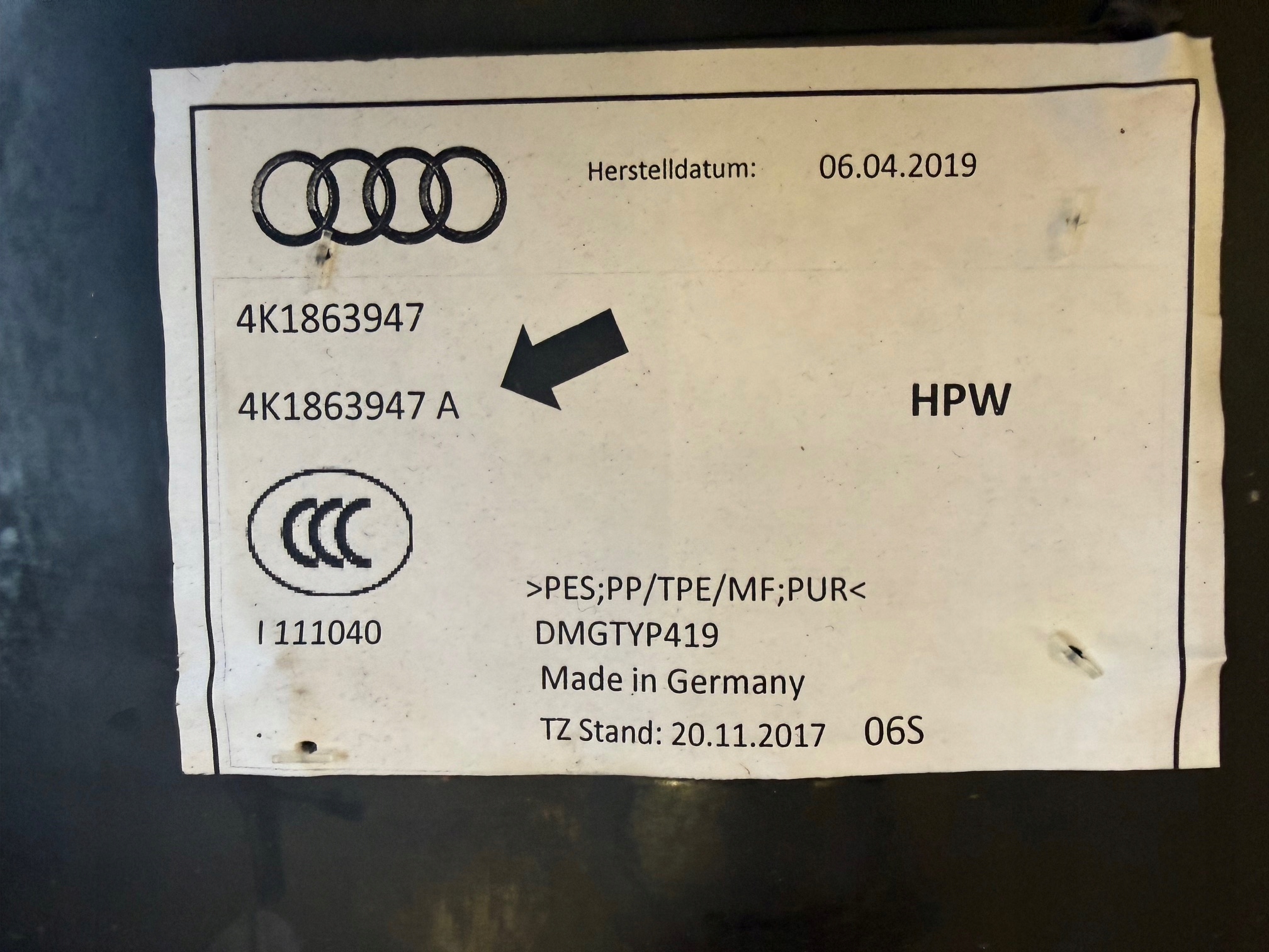 AUDI A6 C8 A7 Schalldämmung Blende Abdeckung wärmblech 4K1863947A