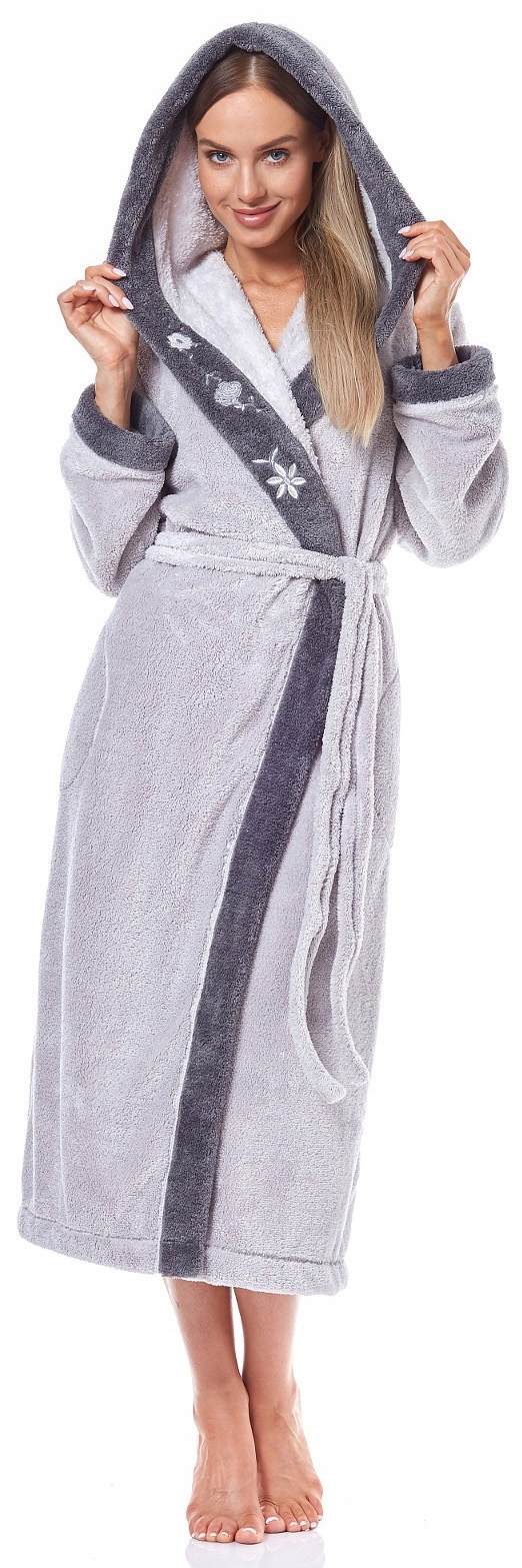 Długi CIEPŁY SZLAFROK DAMSKI SOFT L&L 19145 perła L Marka L&L