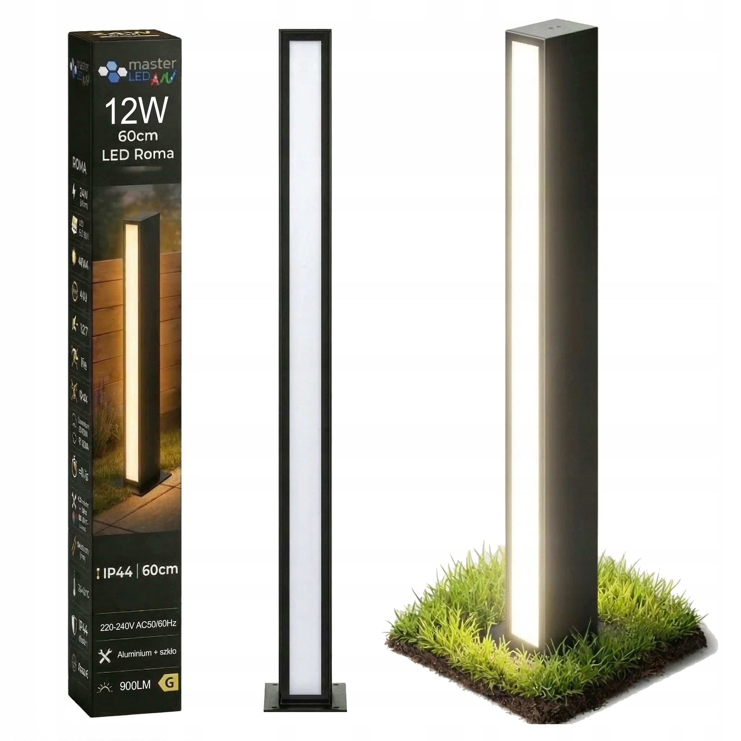 Led zahradní lampa stojící sloupek 60 cm venkovní 4000K černá